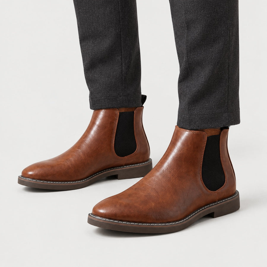 Men's Leather Chelsea Boots in Tan | Wookey – front view