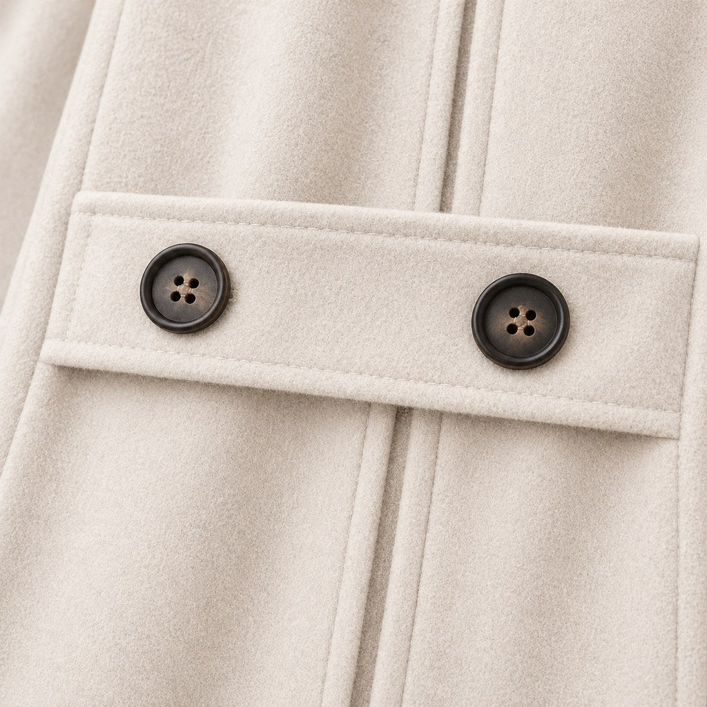 Women's hooded pea coat in Cream | Aldwincle – detail view