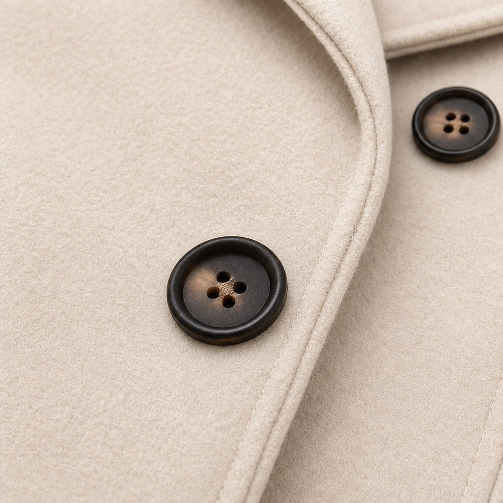 Women's hooded pea coat in Cream | Aldwincle – detail view