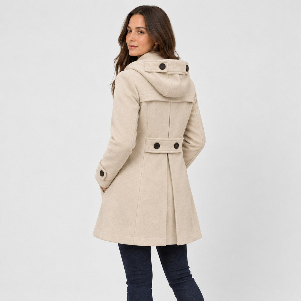 Women's hooded pea coat in Cream | Aldwincle – back view