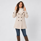 Women's hooded pea coat in Cream | Aldwincle – front view