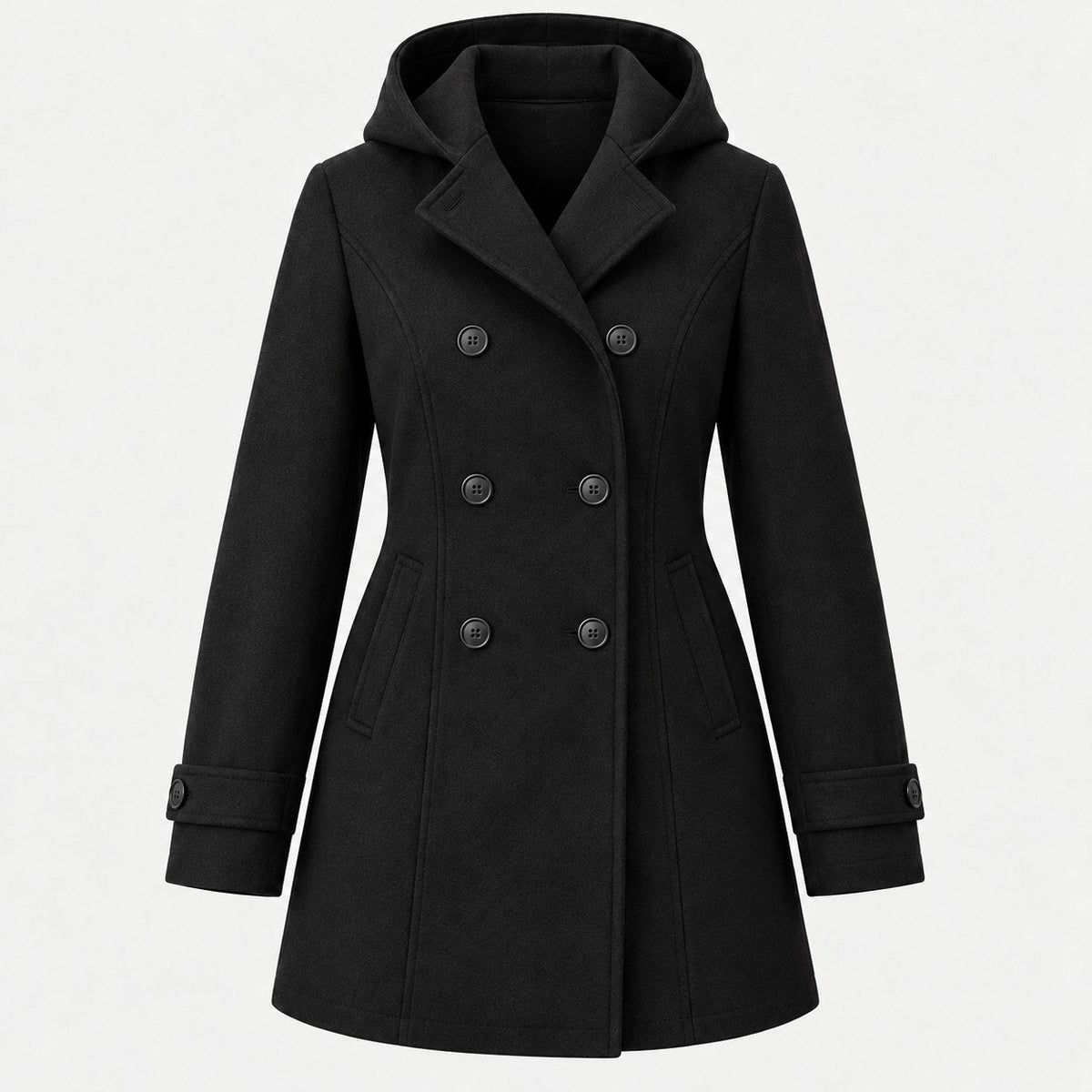 Women's hooded pea coat in Black | Aldwincle – front view