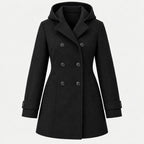 Women's hooded pea coat in Black | Aldwincle – front view