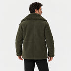 Men's suede-look teddy collar jacket in Olive | Wetheral – back view