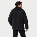 Men's suede-look teddy collar jacket in Black | Wetheral – back view