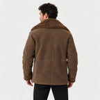 Men's suede-look teddy collar jacket in Brown | Wetheral – back view
