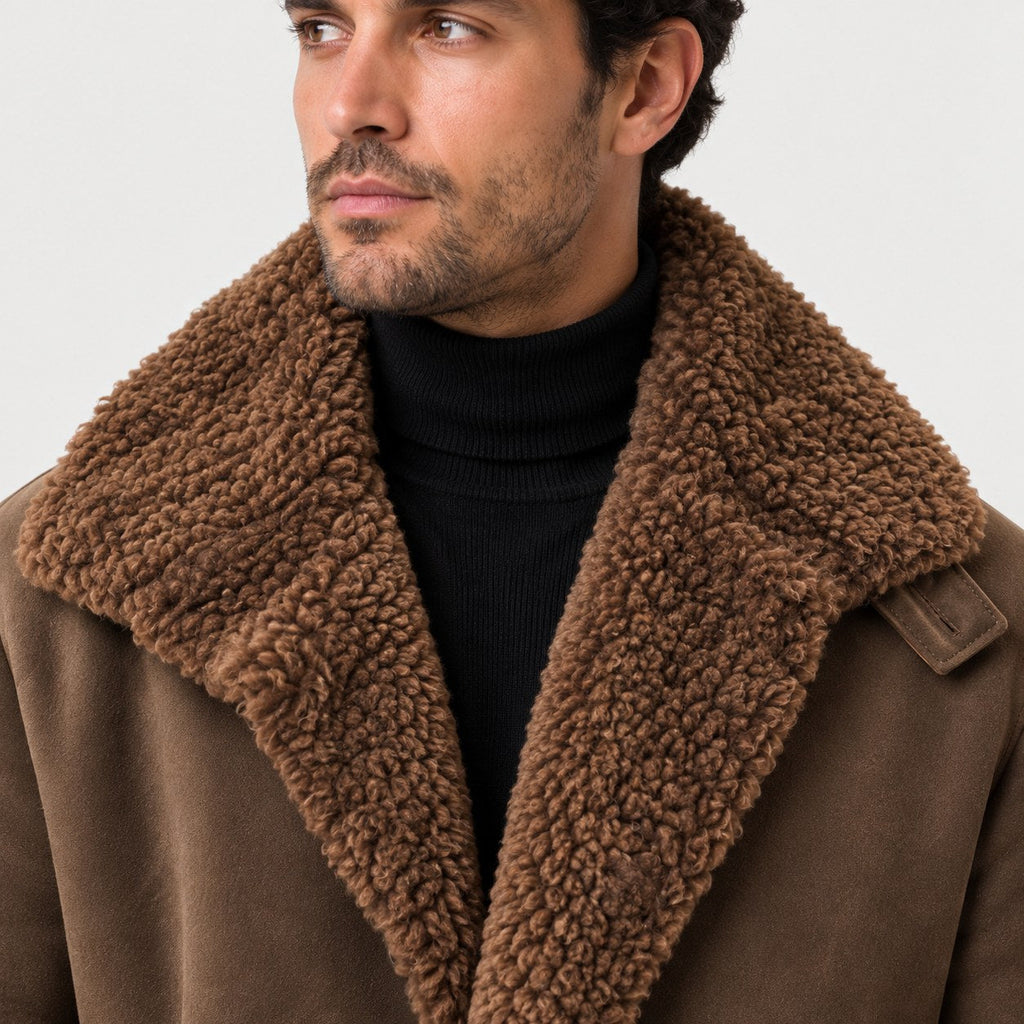 Men's suede-look teddy collar jacket in Brown | Wetheral – detail view