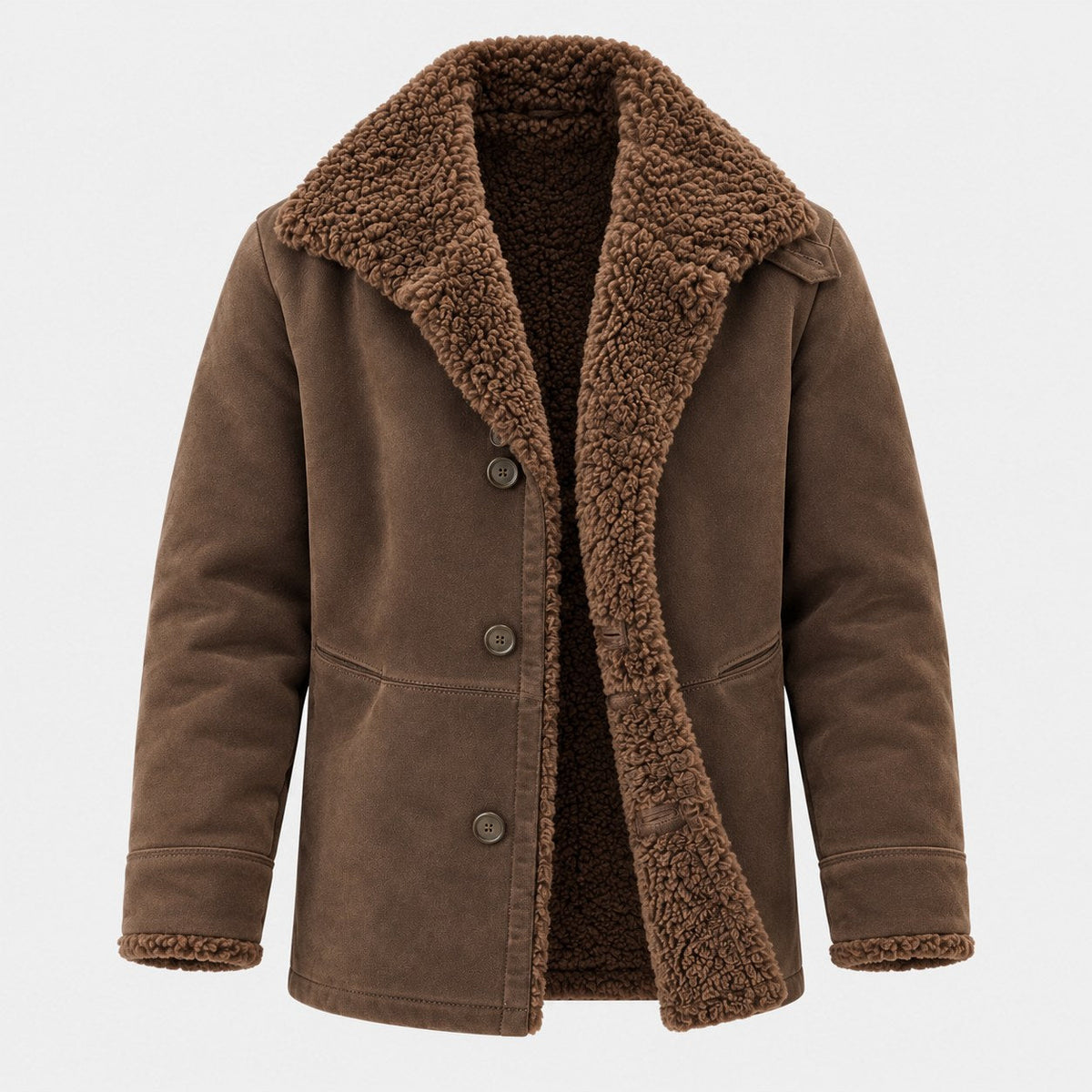 Men's suede-look teddy collar jacket in Brown | Wetheral – front view