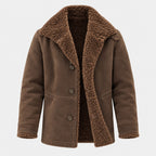 Men's suede-look teddy collar jacket in Brown | Wetheral – front view