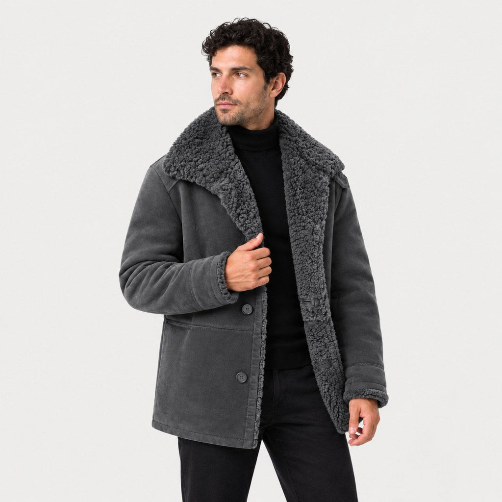 Men's suede-look teddy collar jacket in Grey | Wetheral – front view