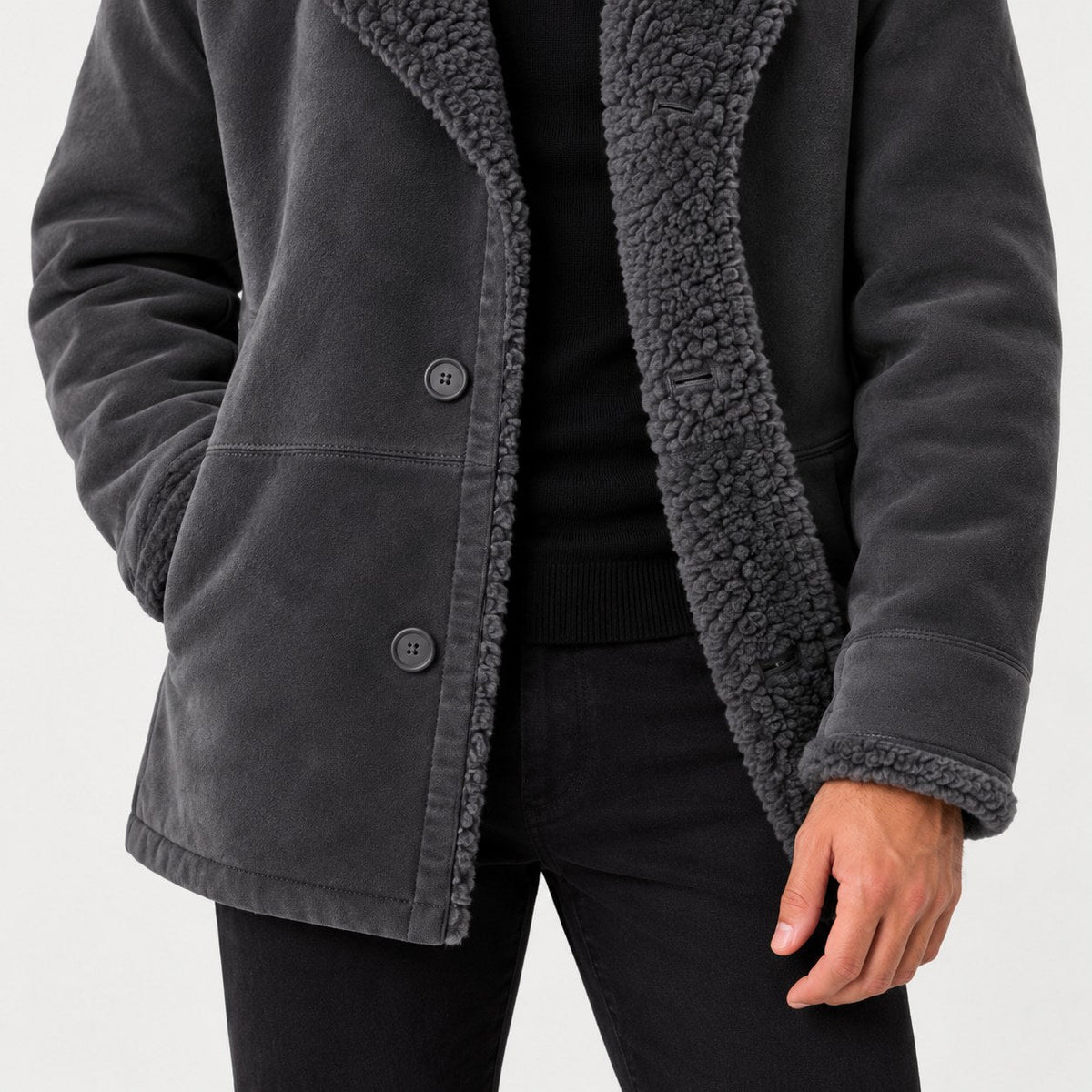 Men's suede-look teddy collar jacket in Grey | Wetheral – detail view