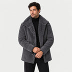 Men's suede-look teddy collar jacket in Grey | Wetheral – front view