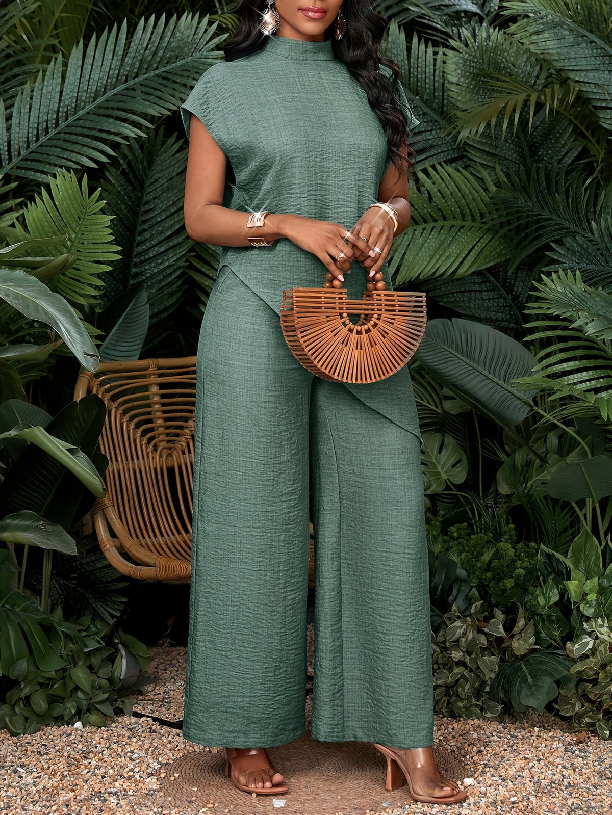 Women's asymmetric hem top and wide-leg trouser co-ord set