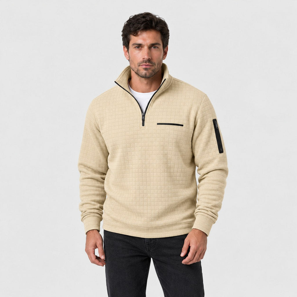 Men's waffle quarter-zip pullover in Beige | Ravenstonedale – front view