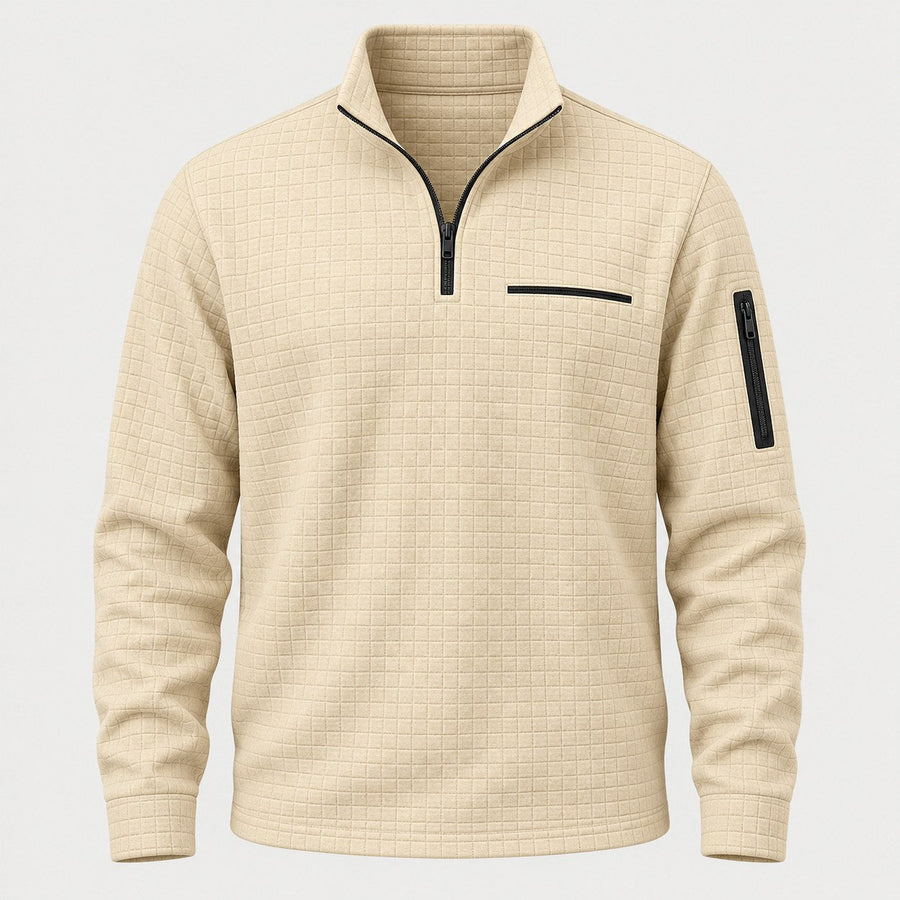 Men's waffle quarter-zip pullover in Beige | Ravenstonedale – front view