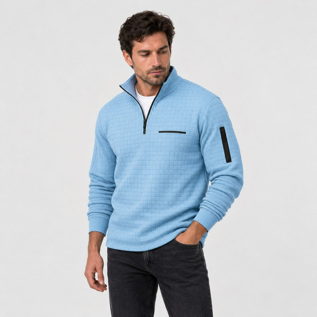 Men's waffle quarter-zip pullover in Blue | Ravenstonedale – side view