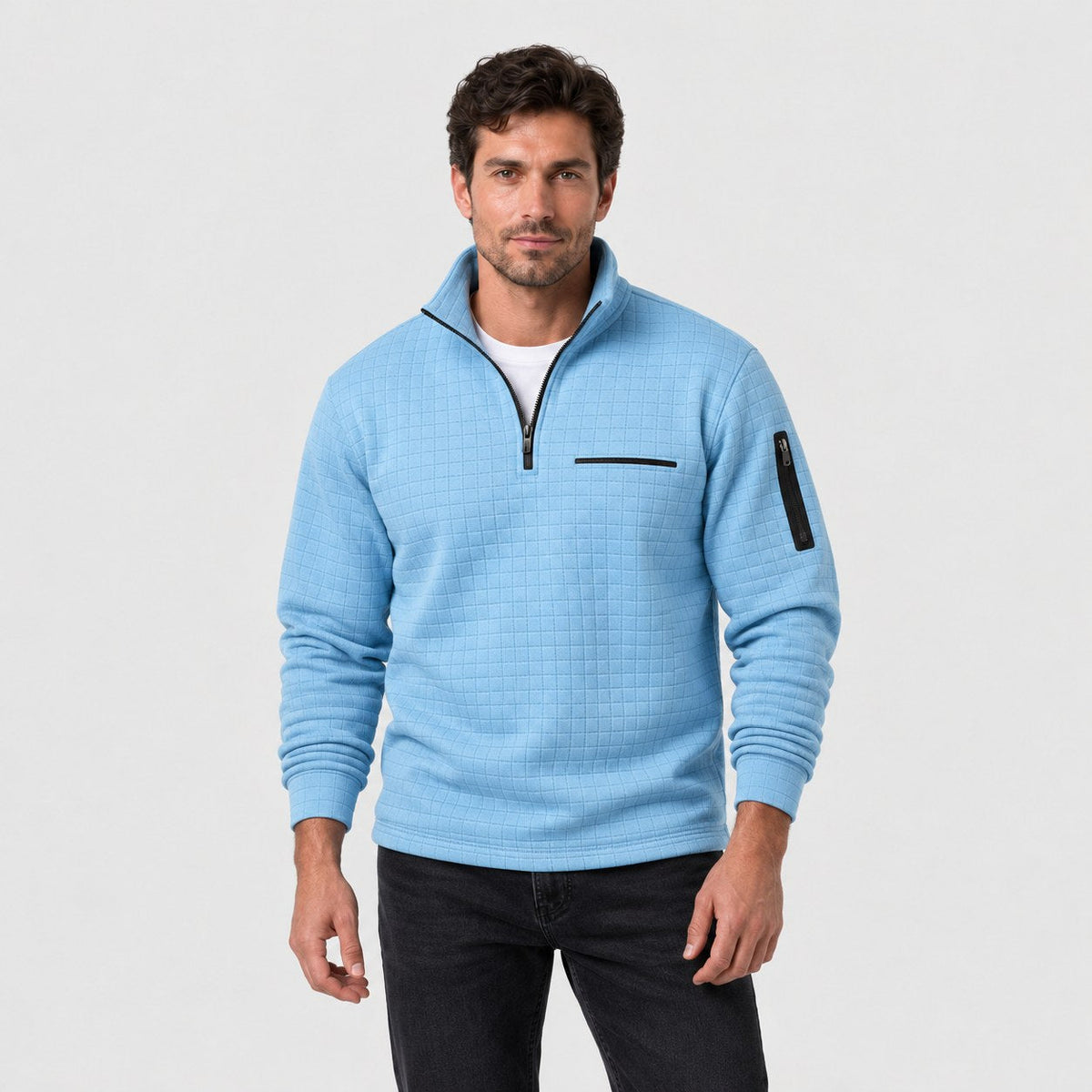 Men's waffle quarter-zip pullover in Blue | Ravenstonedale – front view