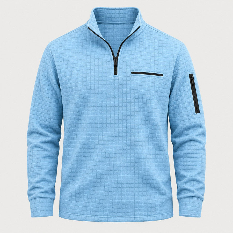 Men's waffle quarter-zip pullover in Blue | Ravenstonedale – front view