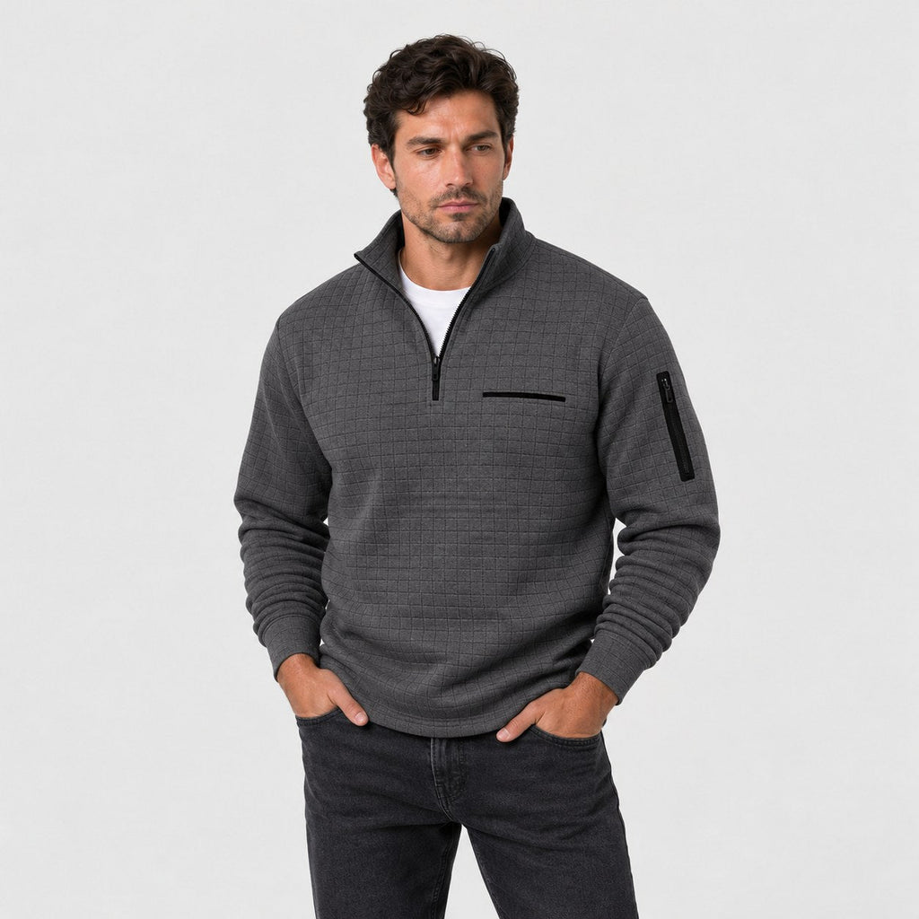 Men's waffle quarter-zip pullover in Dark Grey | Ravenstonedale – front view
