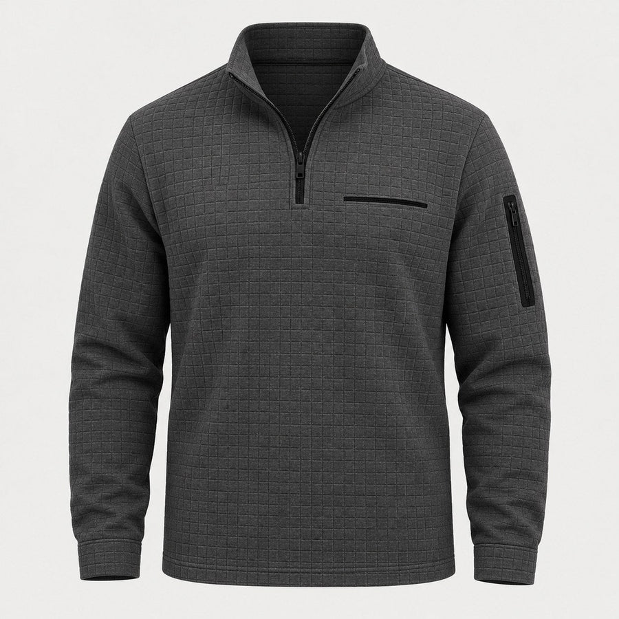 Men's waffle quarter-zip pullover in Dark Grey | Ravenstonedale – front view