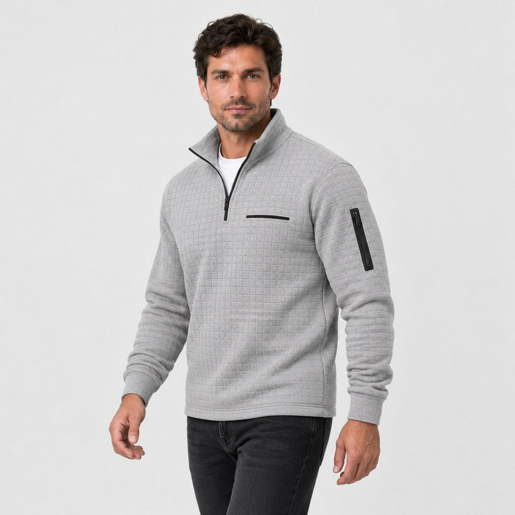Men's waffle quarter-zip pullover in Grey | Ravenstonedale – side view