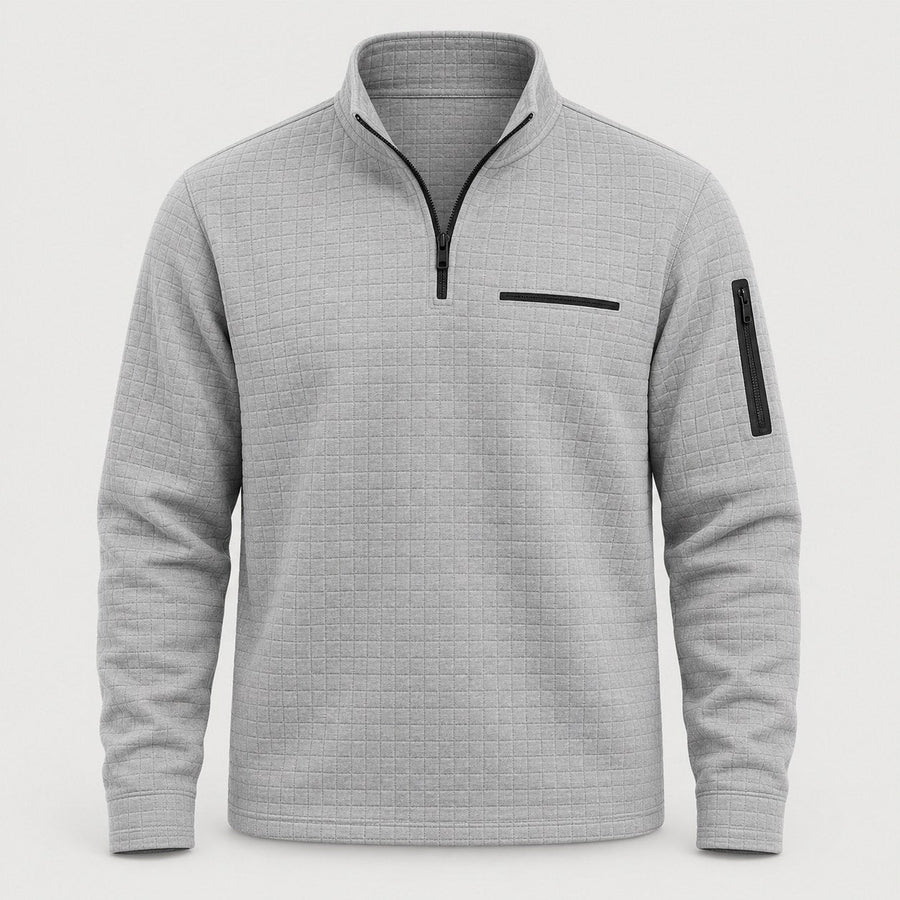 Men's waffle quarter-zip pullover in Grey | Ravenstonedale – front view