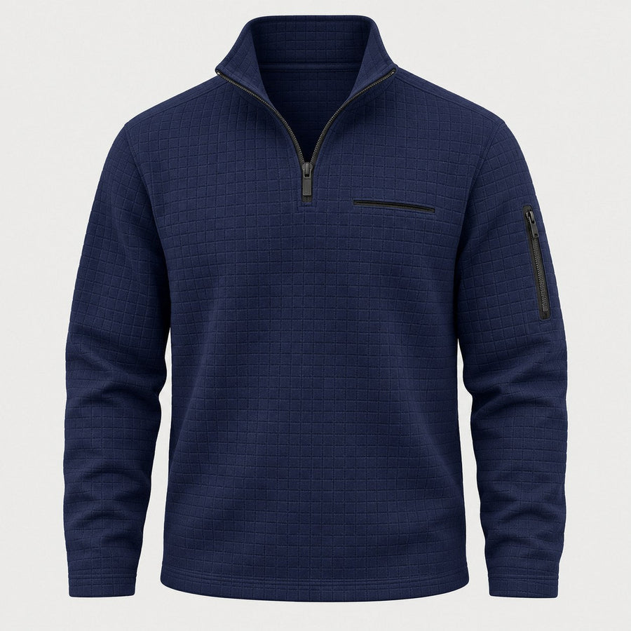 Men's waffle quarter-zip pullover in Navy | Ravenstonedale – front view