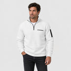 Men's waffle quarter-zip pullover in White | Ravenstonedale – front view