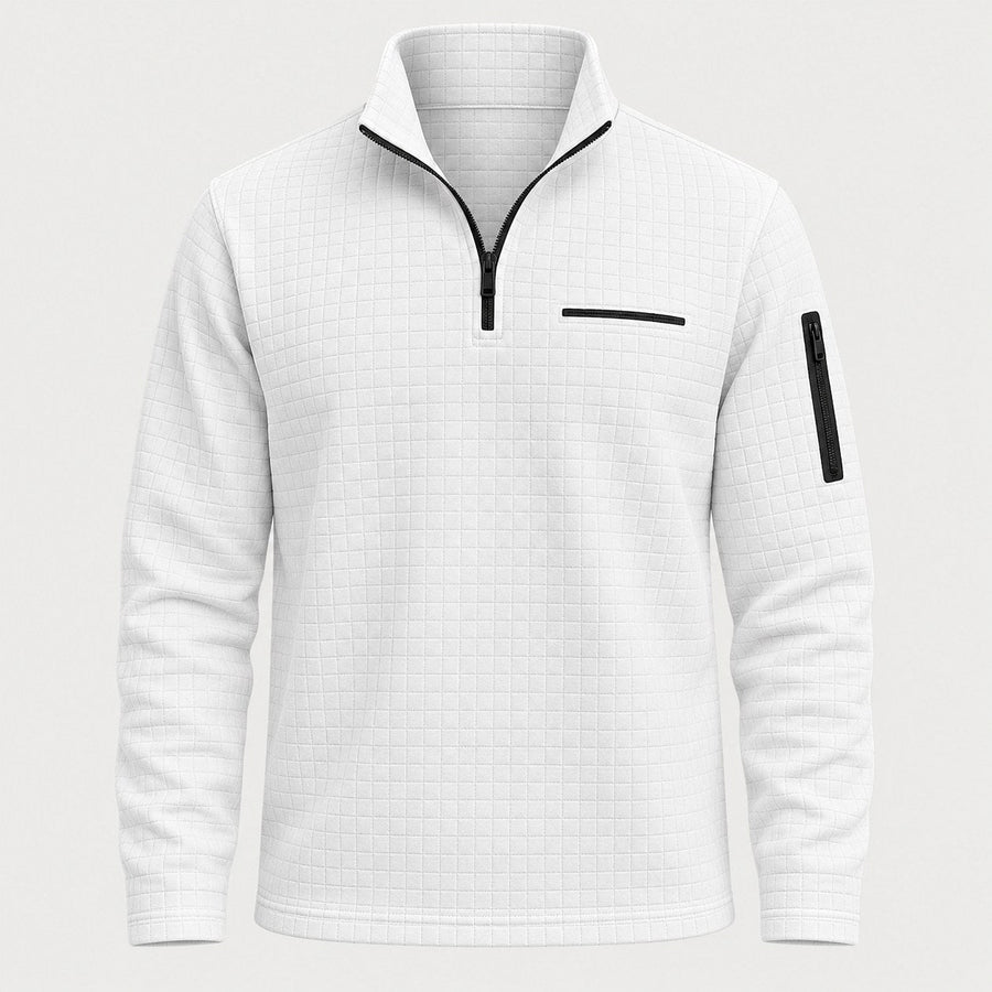 Men's waffle quarter-zip pullover in White | Ravenstonedale – front view