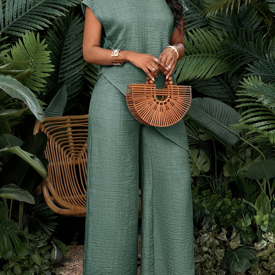 Women's asymmetric hem top and wide-leg trouser co-ord set