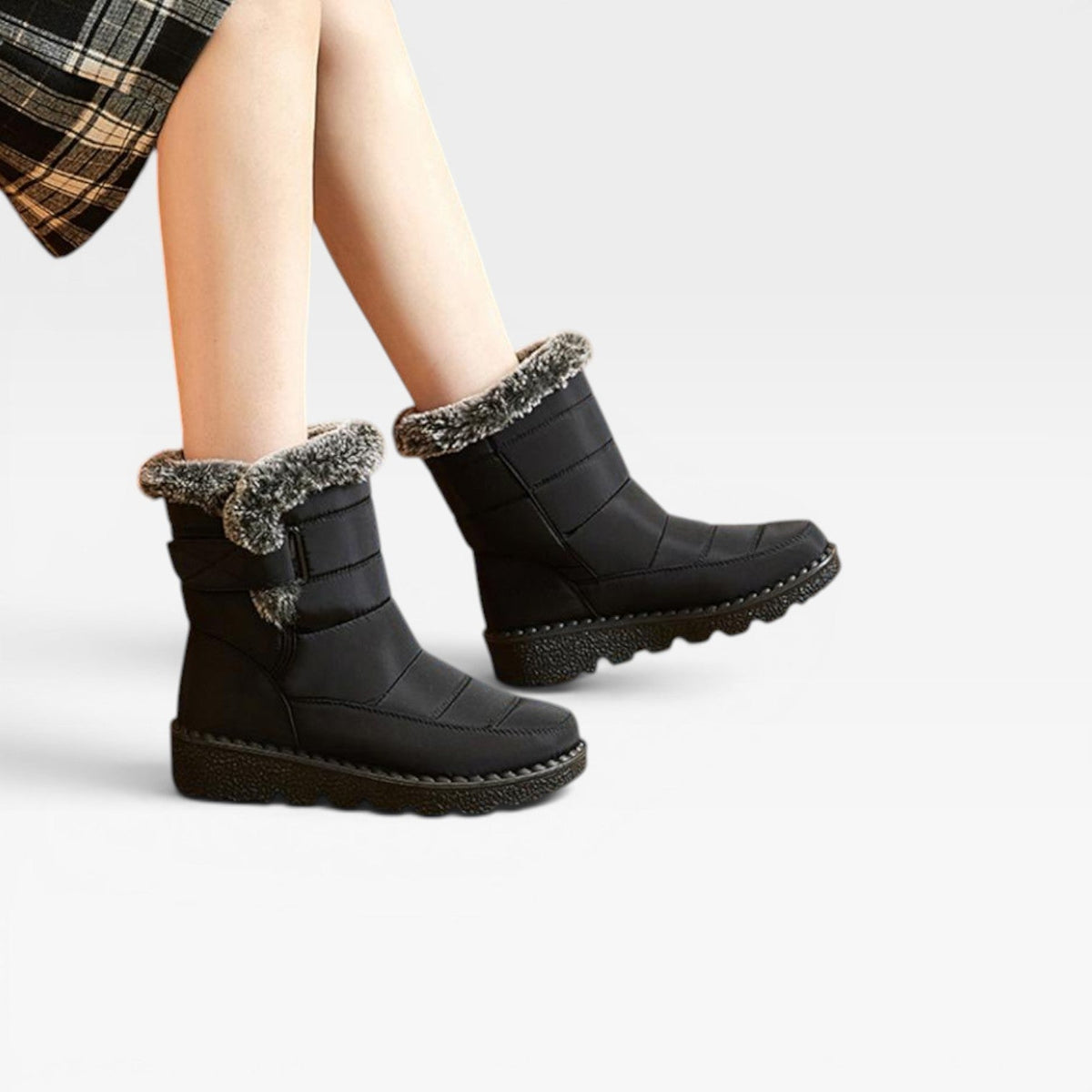 Women's Waterproof Quilted Snow Boots with Faux Fur — view 2