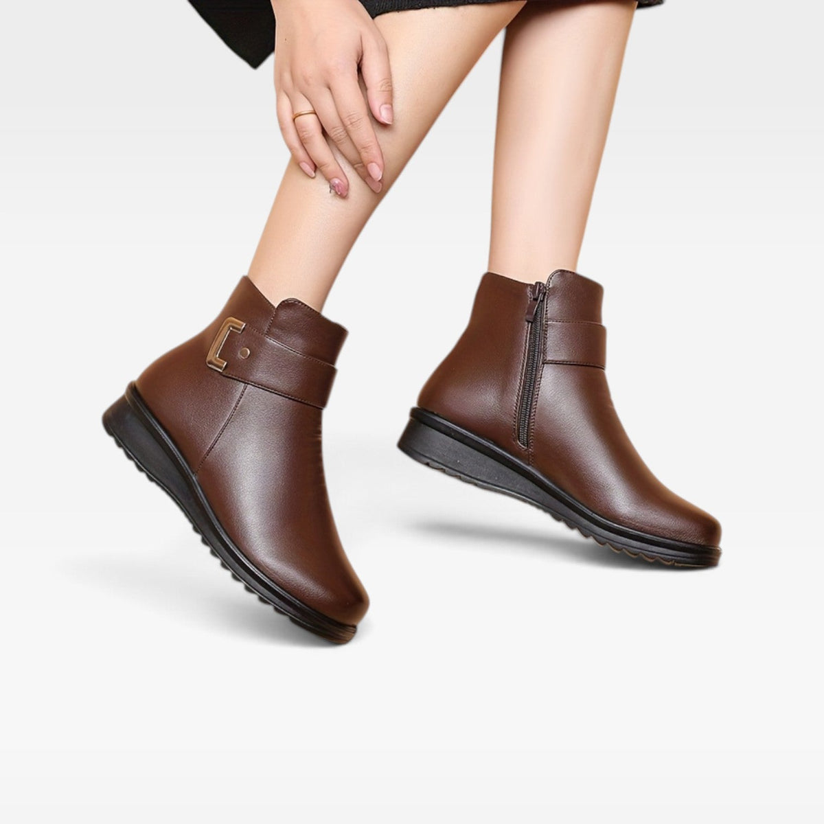 Women's Leather Ankle Boots with Orthopaedic Wedge Sole — view 8