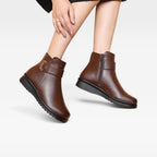 Women's Leather Ankle Boots with Orthopaedic Wedge Sole — view 8