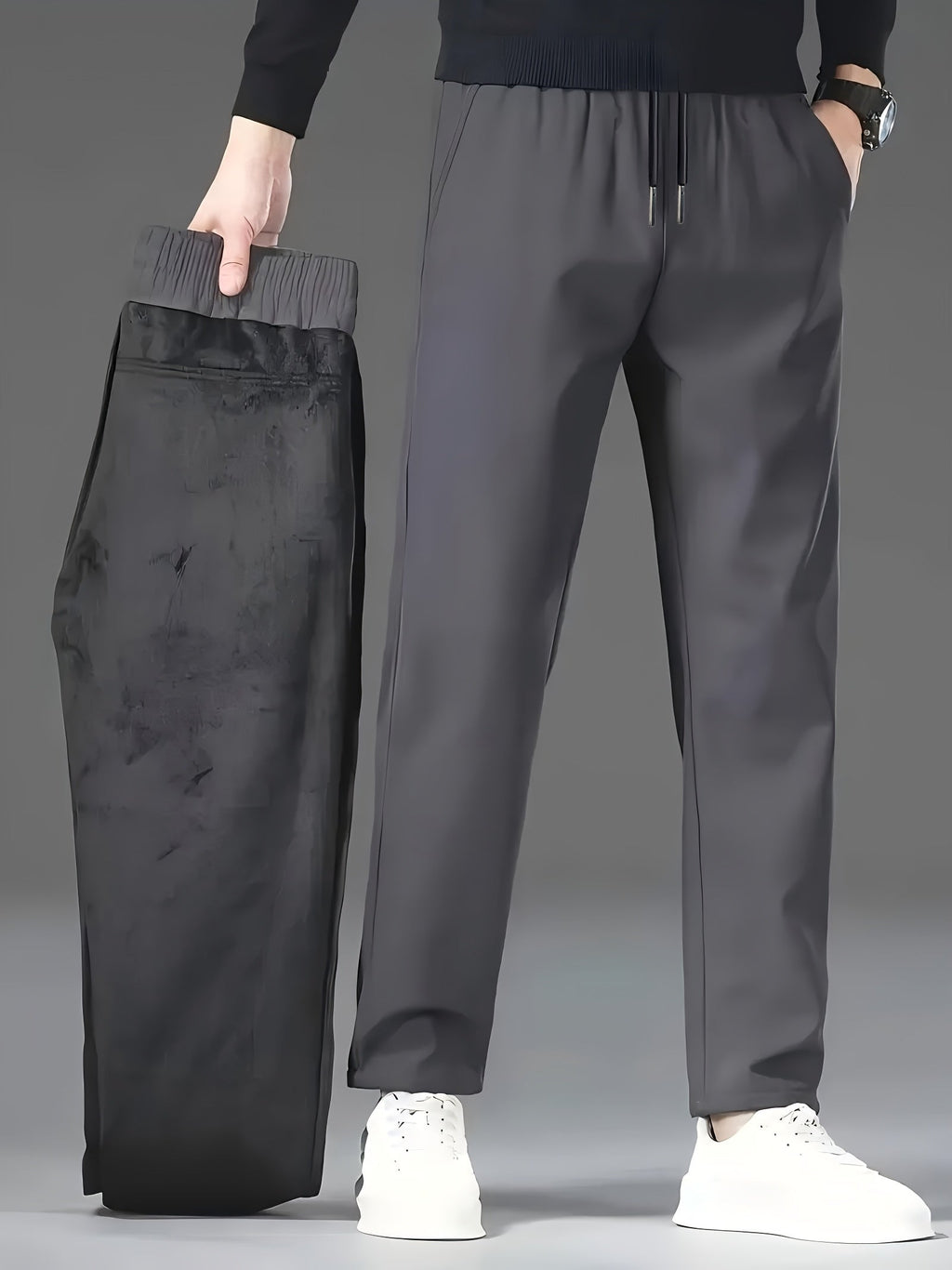 Men's fleece-lined water-repellent drawstring trousers
