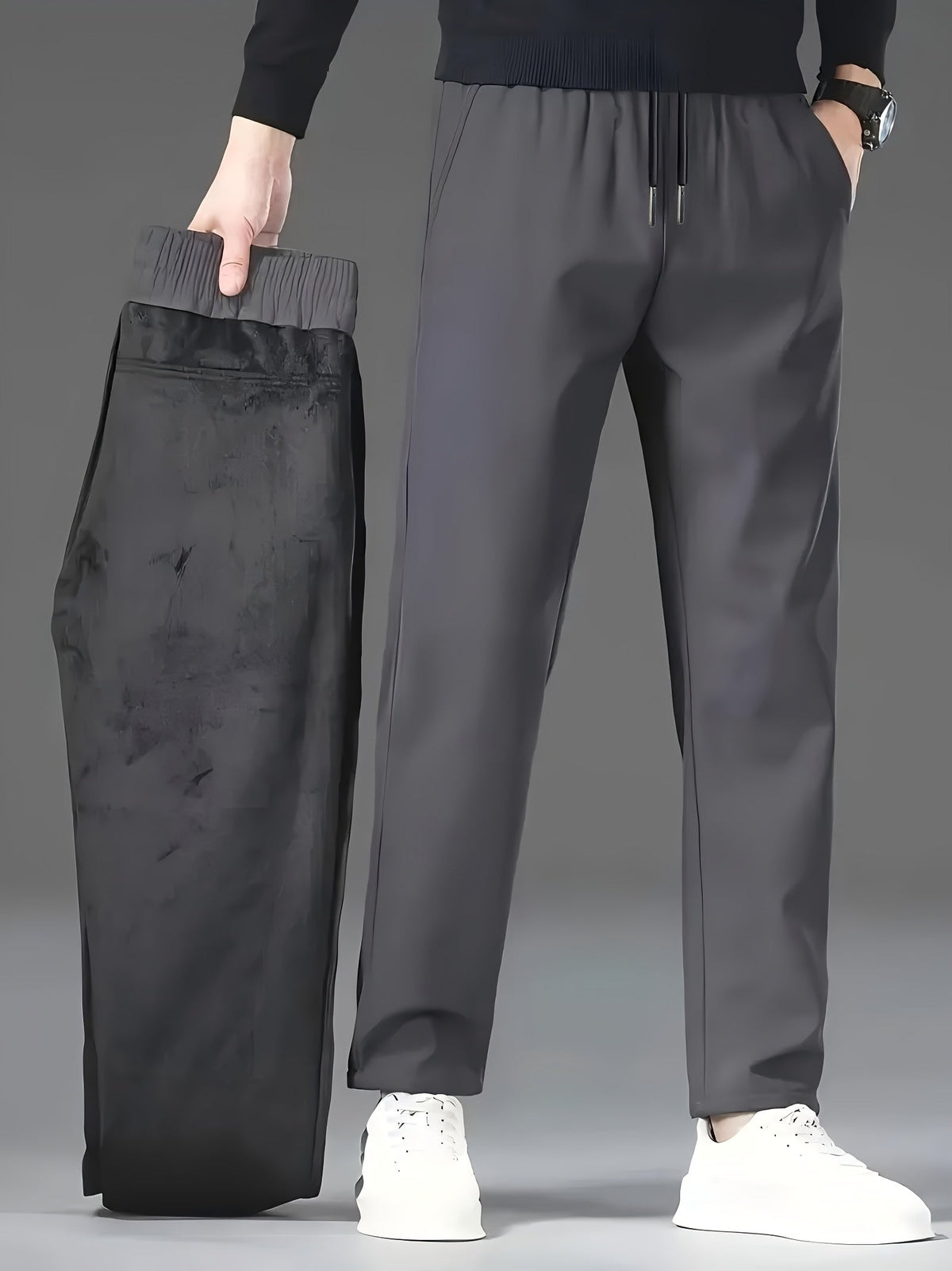 Men's fleece-lined water-repellent drawstring trousers