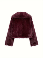 Women's loose-fit plush-lined faux fur jacket
