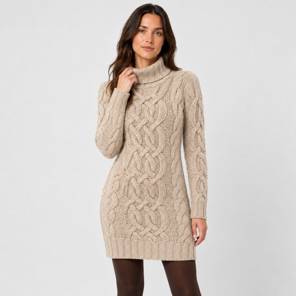 Women's cable knit mini dress in Beige | Badby – front view
