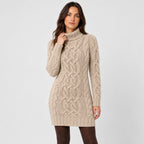 Women's cable knit mini dress in Beige | Badby – front view