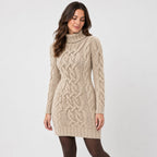 Women's cable knit mini dress in Beige | Badby – side view