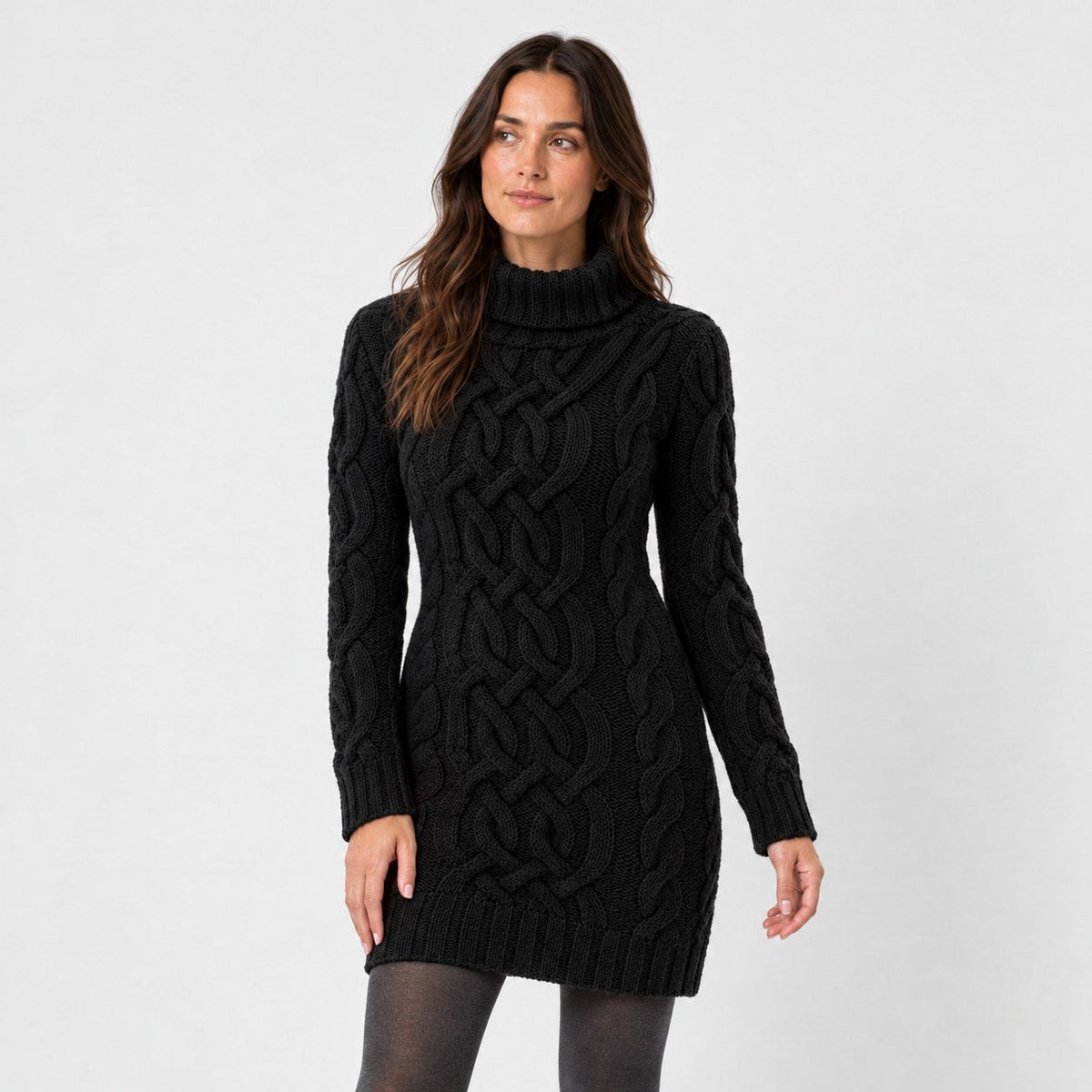 Women's cable knit mini dress in Black | Badby – front view