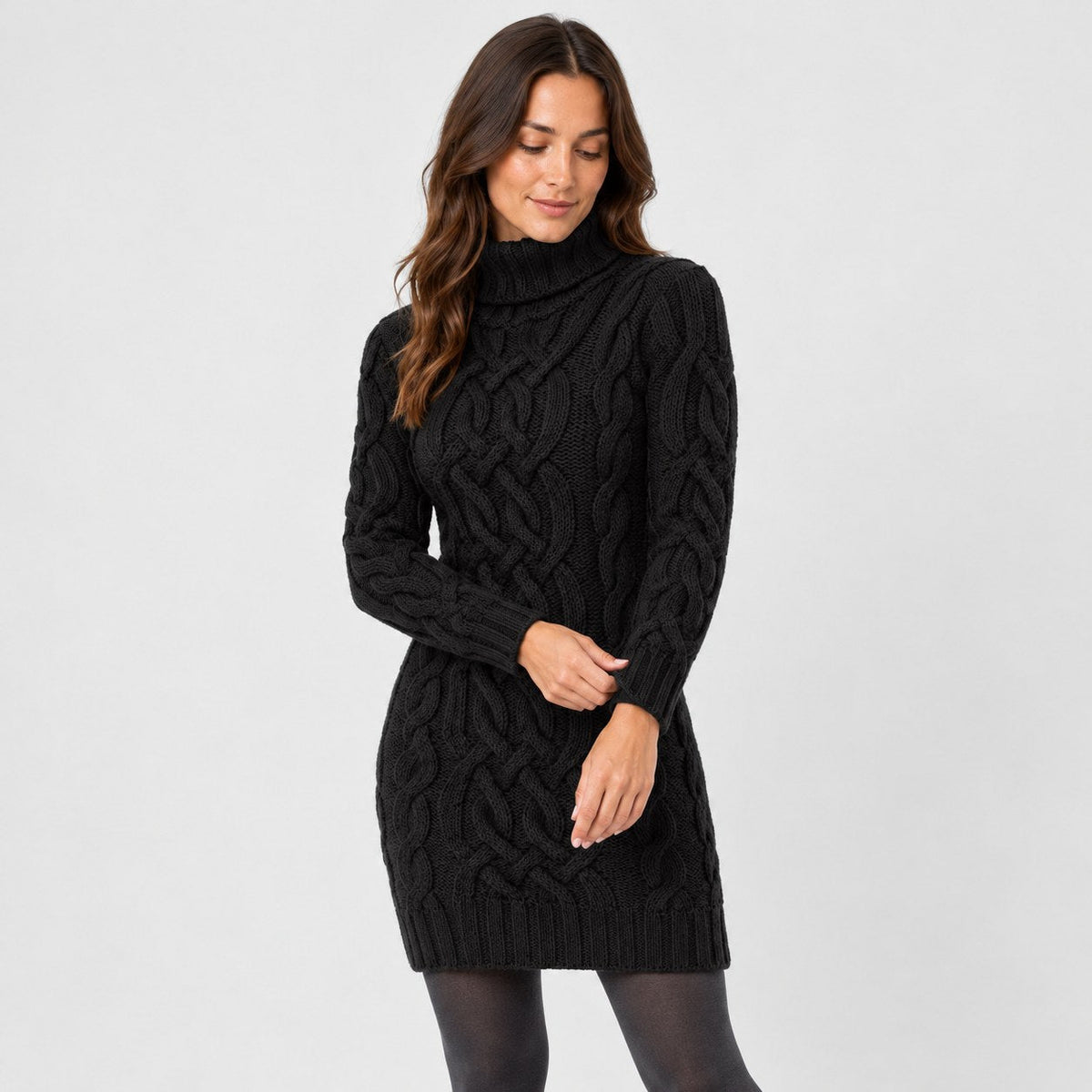 Women's cable knit mini dress in Black | Badby – side view