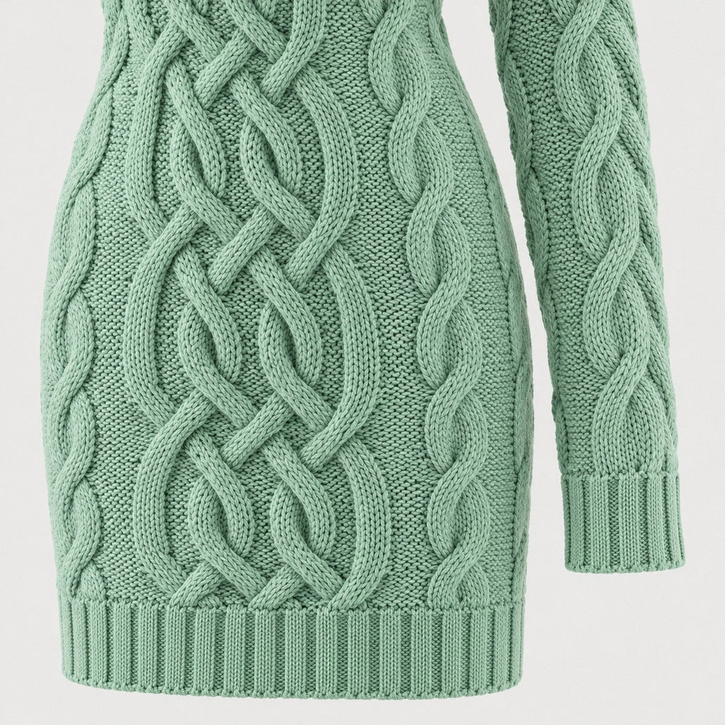 Women's cable knit mini dress in Mint Green | Badby – detail view