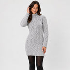 Women's cable knit mini dress in Light Grey | Badby – front view