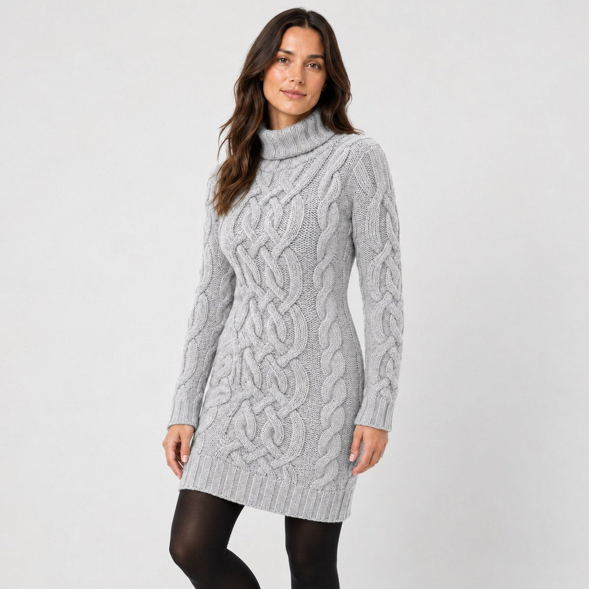 Women's cable knit mini dress in Light Grey | Badby – side view