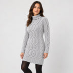 Women's cable knit mini dress in Light Grey | Badby – side view