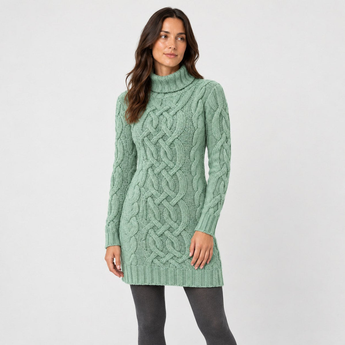 Women's cable knit mini dress in Mint Green | Badby – front view