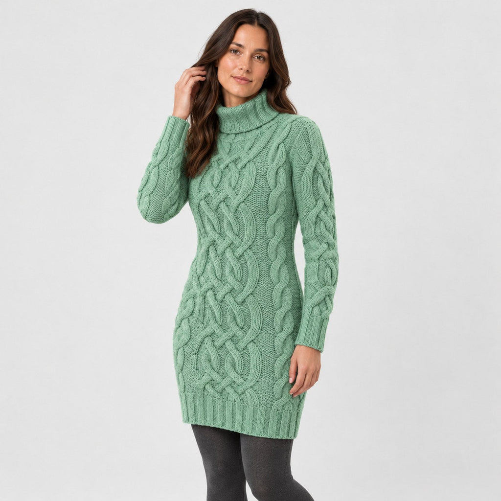 Women's cable knit mini dress in Mint Green | Badby – side view
