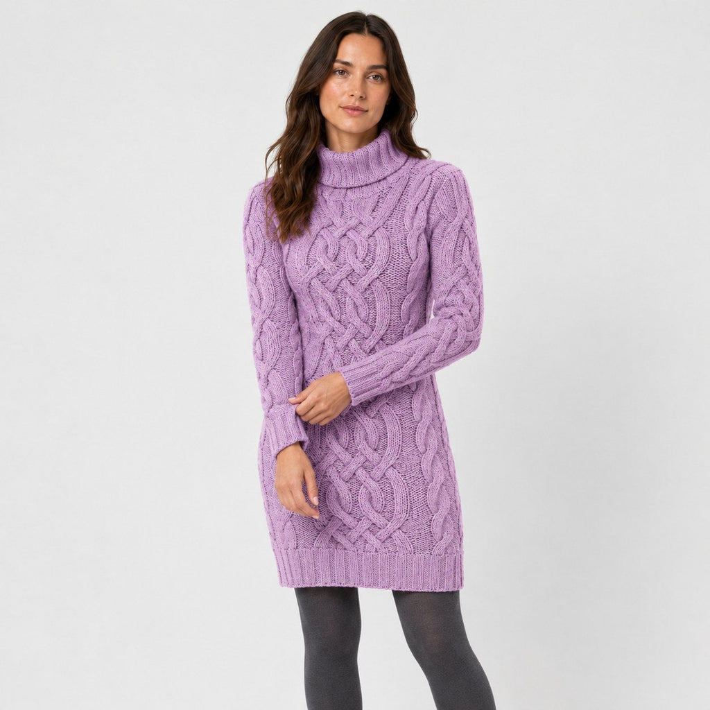 Women's cable knit mini dress in Lilac | Badby – front view
