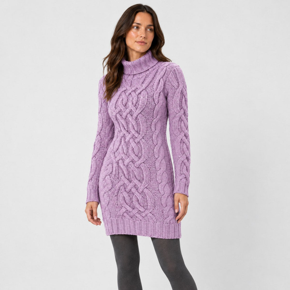 Women's cable knit mini dress in Lilac | Badby – side view