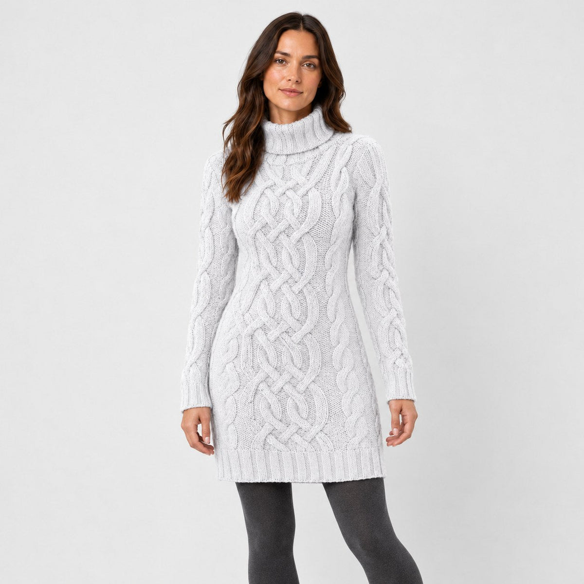 Women's cable knit mini dress in White | Badby – front view